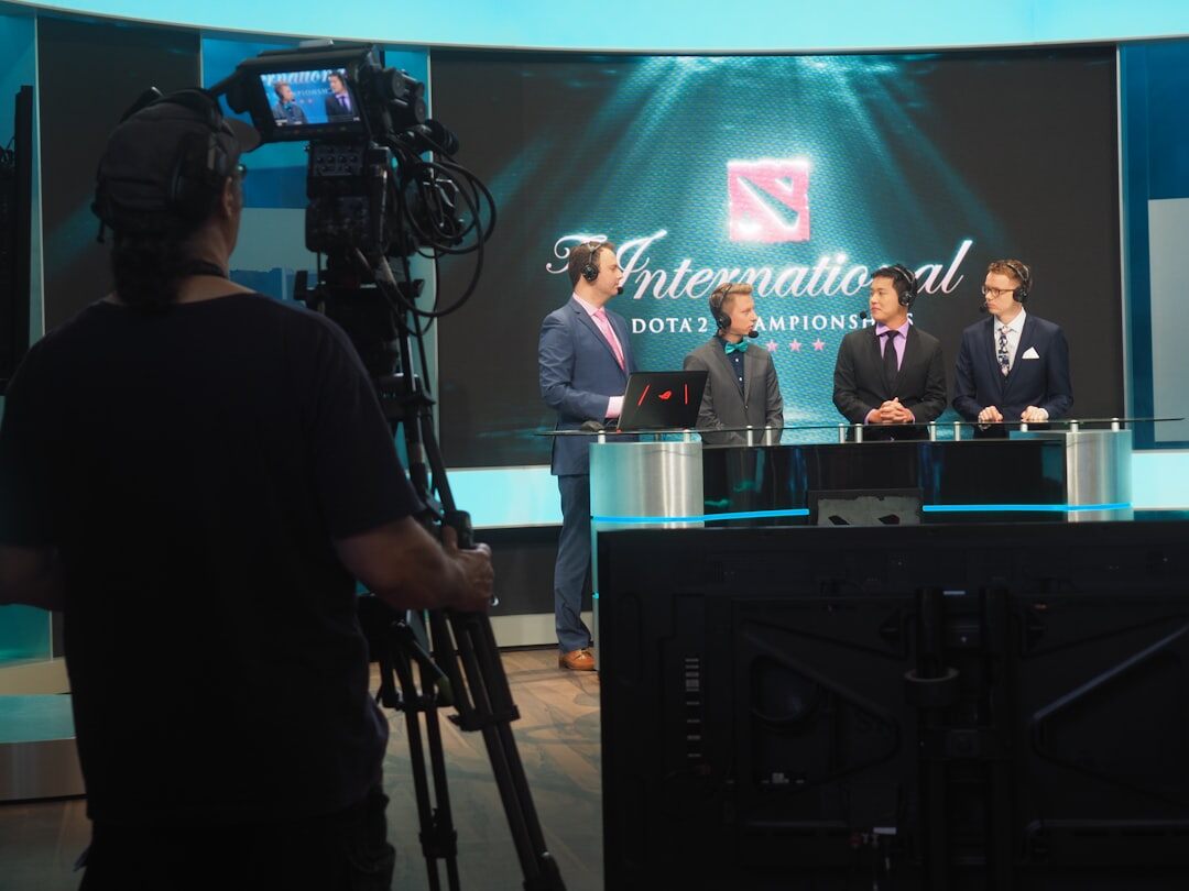 News anchors presenting live at a television news desk